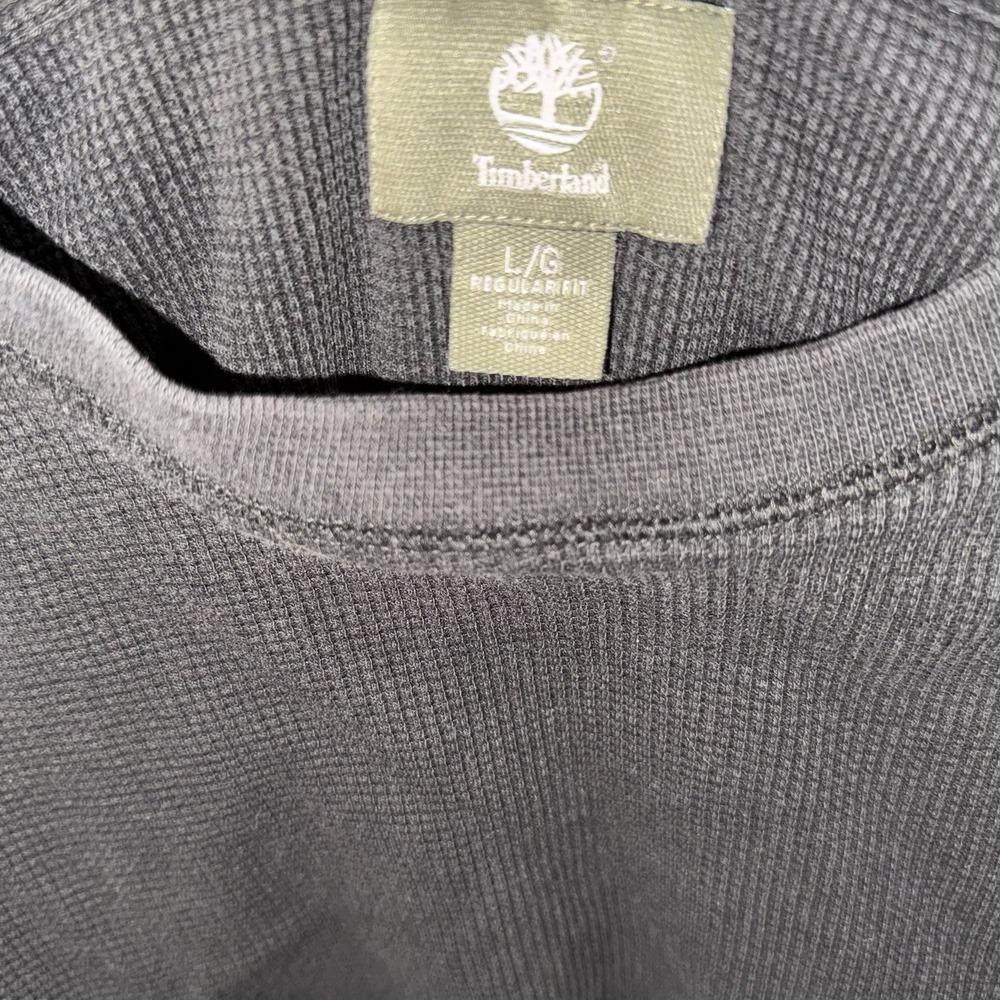 Timberland Men's Large Waffle Knit Long Sleeve T-Shirt Dark Gray Thermal Top - Picture 4 of 7